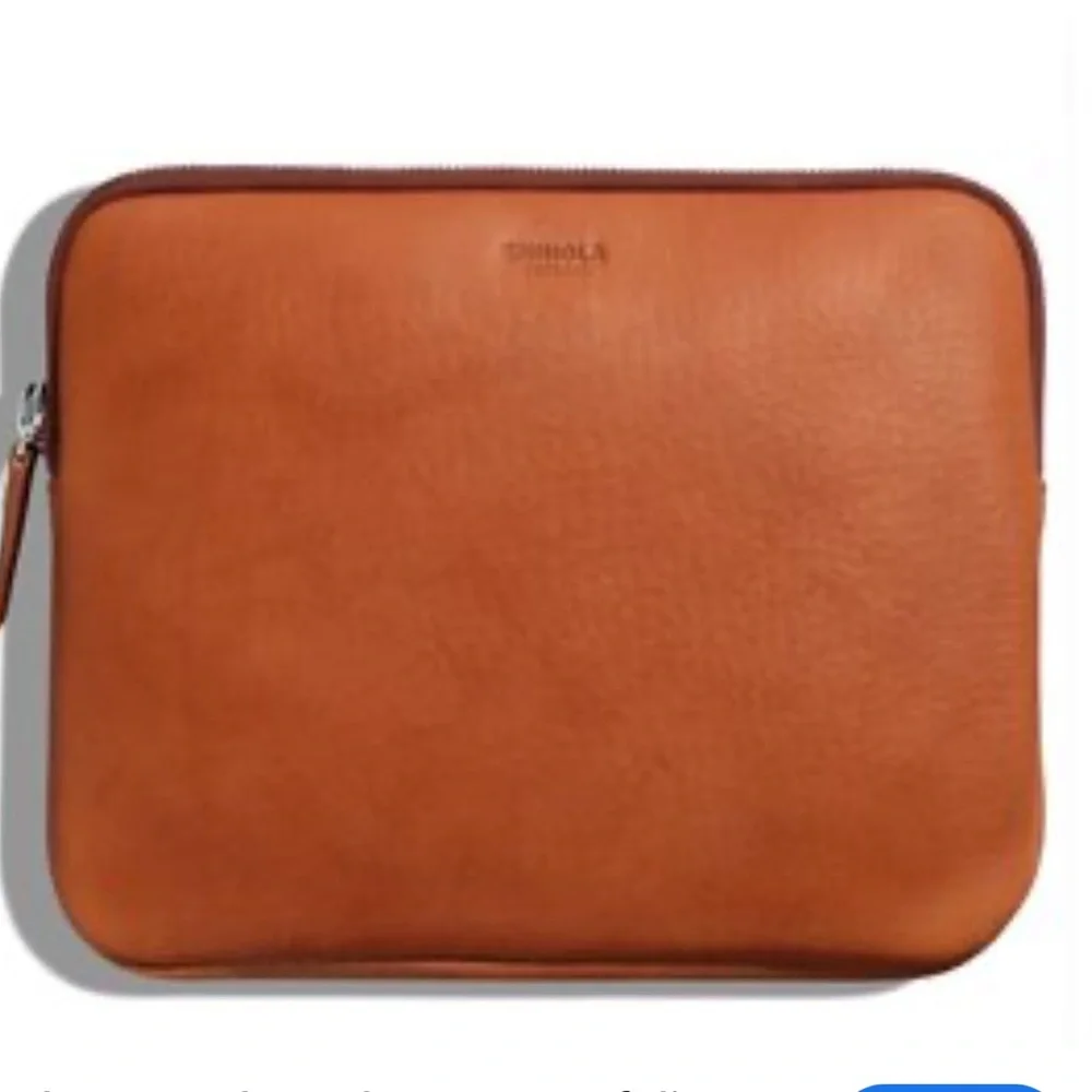 Shinola Leather Laptop Bag Minimalist Design, Brown Leather Zip Pouch